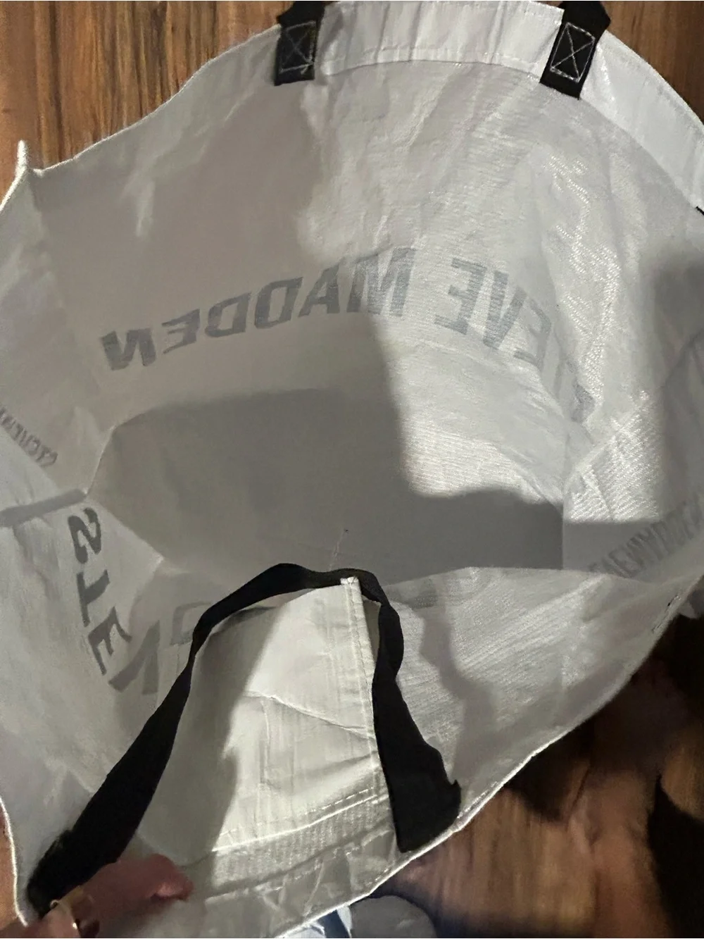 Steve Madden White Tote Bag with Black Handles